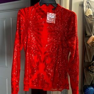 Boston Proper Sz S Sequin Red Blouse